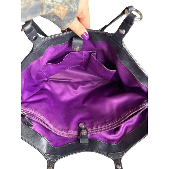 Coach Carly Tote Bag Soft Black Pebbled Leather Tote Purple Interior F16174 - Picture 12 of 15